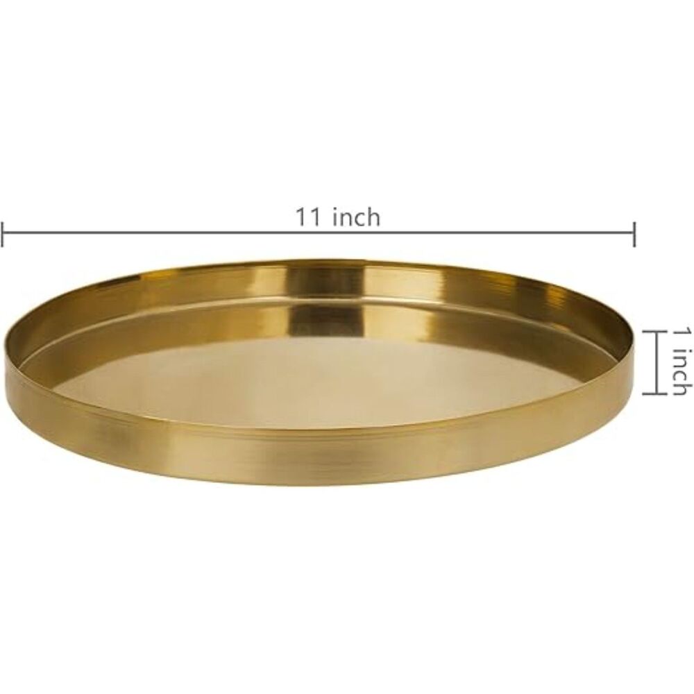 Brushed Brass Metal Decorative Tray, 11 inch Round Serving Tray
